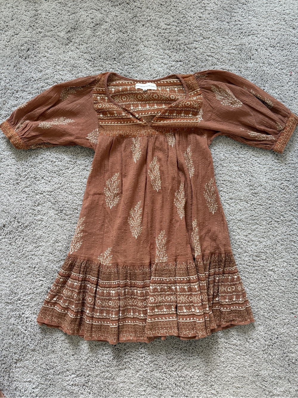 Daughters of India Rust Brown Mini Dress with Gold Motif